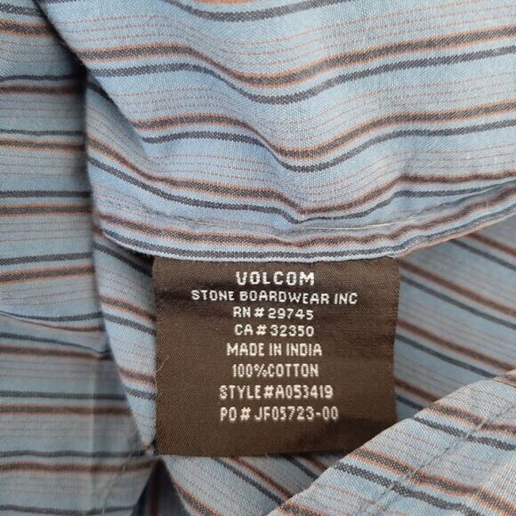 VOLCOM Stone Regular Fit Button Down Casual Stripe Shirt Blue Mens Sz XL - Picture 11 of 11